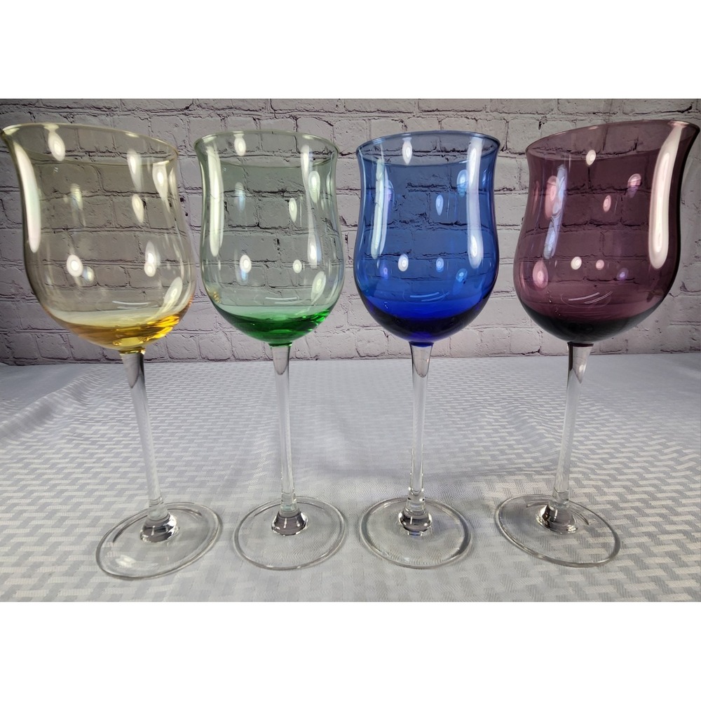 Lenox Gems Tulip Wine Glasses Set of 4 Multicolor Crystal Stemware 8.75"